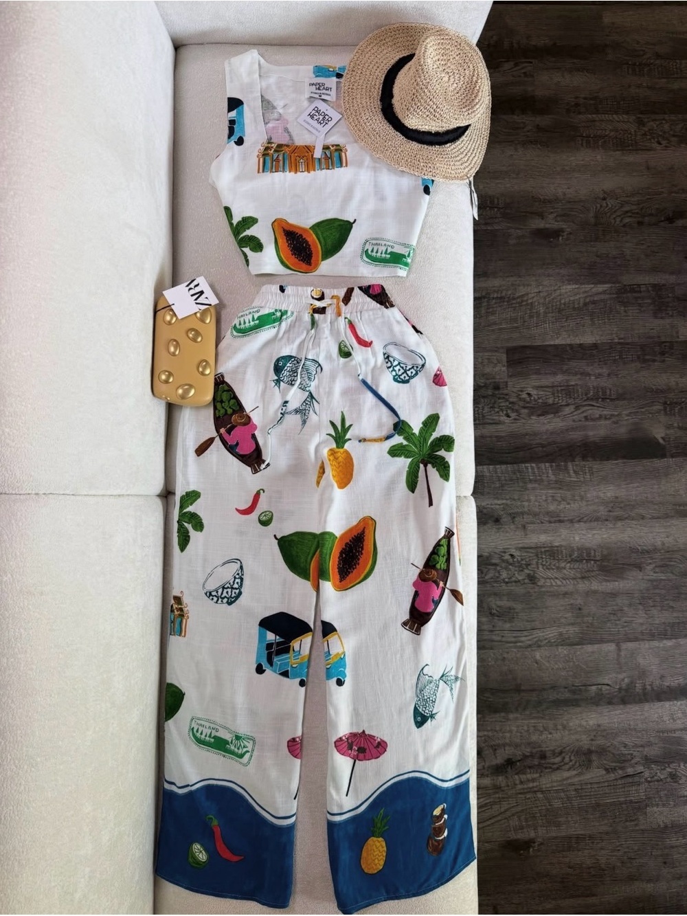 PAPER HEART Australia Linen Thailand Tropical 2 Piece SET crop top shirt + Pants